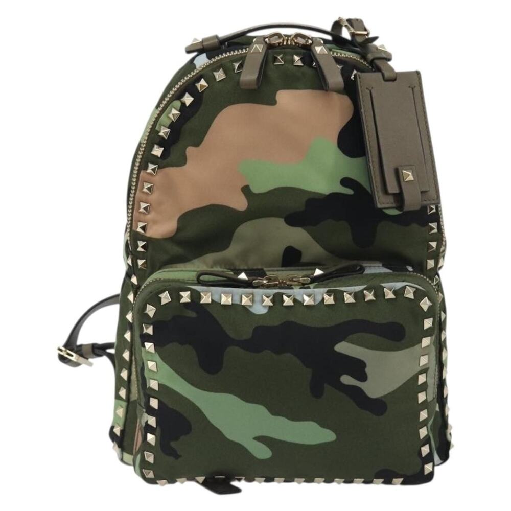 Valentino Nylon Khaki Gold Camouflage Backpack Green